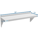 12" x 36" 18-Gauge Stainless-Steel Heavy Duty Wall Shelf, WMSH-1236.