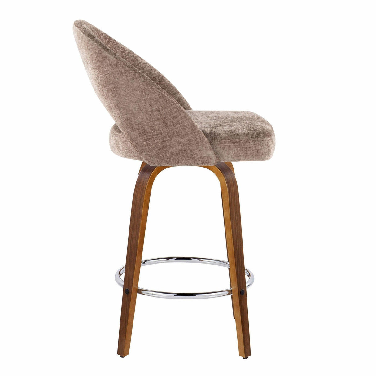 Renee - Upholstered Fixed-Height Barstool (Set of 2) - Walnut Wood, Chrome Metal