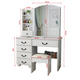 Fashion Vanity Desk With Mirror And Adjustable Lighting, 6 Drawers, 3 Color Light Modes - White