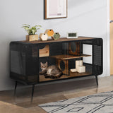 Modern Spacious Cat House With Tempered Glass And Iron Frame For Living Room - Black / Brown