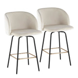 Fran - Swivel Fixed-Height Counter Stool (Set of 2) - Black Metal, Cream Velvet, Gold Metal