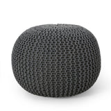 Bordeaux - Knitted Cotton Round Pouf, Versatile Ottoman And Floor Cushion