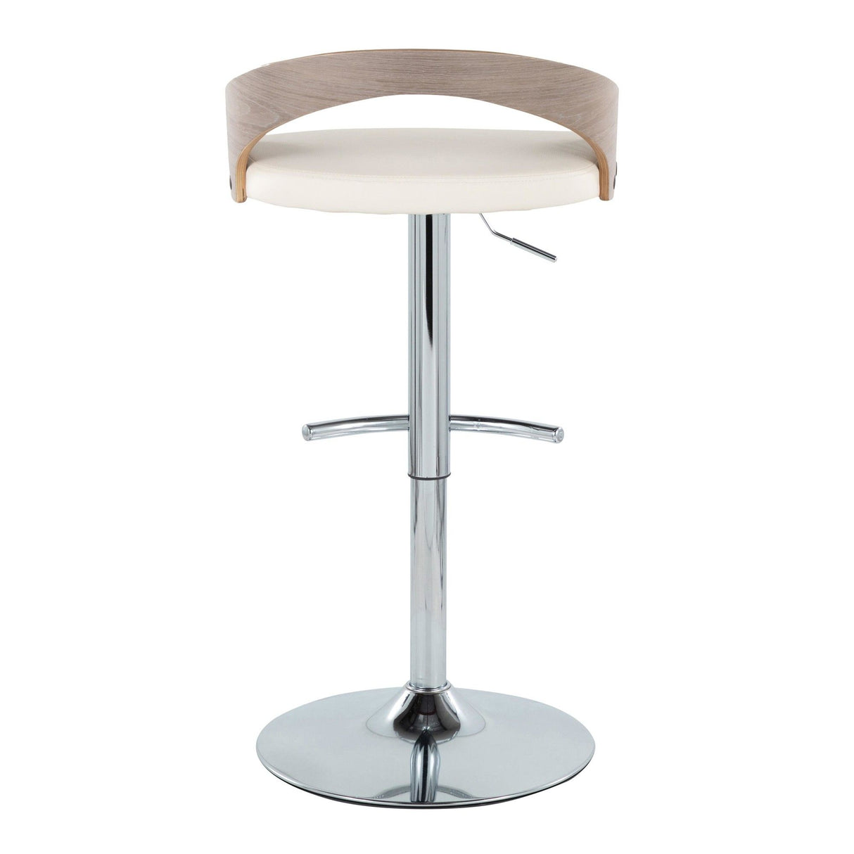 Grotto - Adjustable Barstool - Chrome Metal, Light Grey Wood
