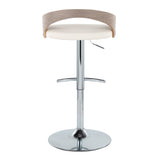 Grotto - Adjustable Barstool - Chrome Metal, Light Grey Wood