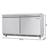 60 in. Commercial Refrigerated Prep Station Cold Table, Stainless-Steel Refrigerator with 12 Pan Storage with Cover and Two Adjustable Shelves, ETL Listed (KM-RBT-60C)