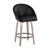 Matisse - 26" Highback Fixed-Height Counter Stool With Swivel And Round Chrome Metal Footrest (Set of 2) - Light Gray Wood