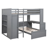 Loft Bed With A Twin Size Standalone Bed, Shelves, Desk, And Wardrobe