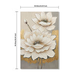 Lotus Flower Canvas Wall Art, Hand Painted Thick Textured Floral Painting With Accents, Neutral Decor For Living Room - Antique White / Gray