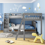 Solid L Shaped Bunk Bed With 3 Drawers, Ladder And Staircase