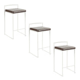 Fuji - 26" Stackable Counter Stool (Set of 3) - White Metal With Brown Faux Leather Cushion