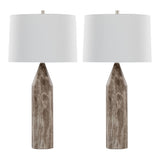 Point - 30" Table Lamp (Set of 2) - Brown Metal And White Linen With Faux Marble Finish