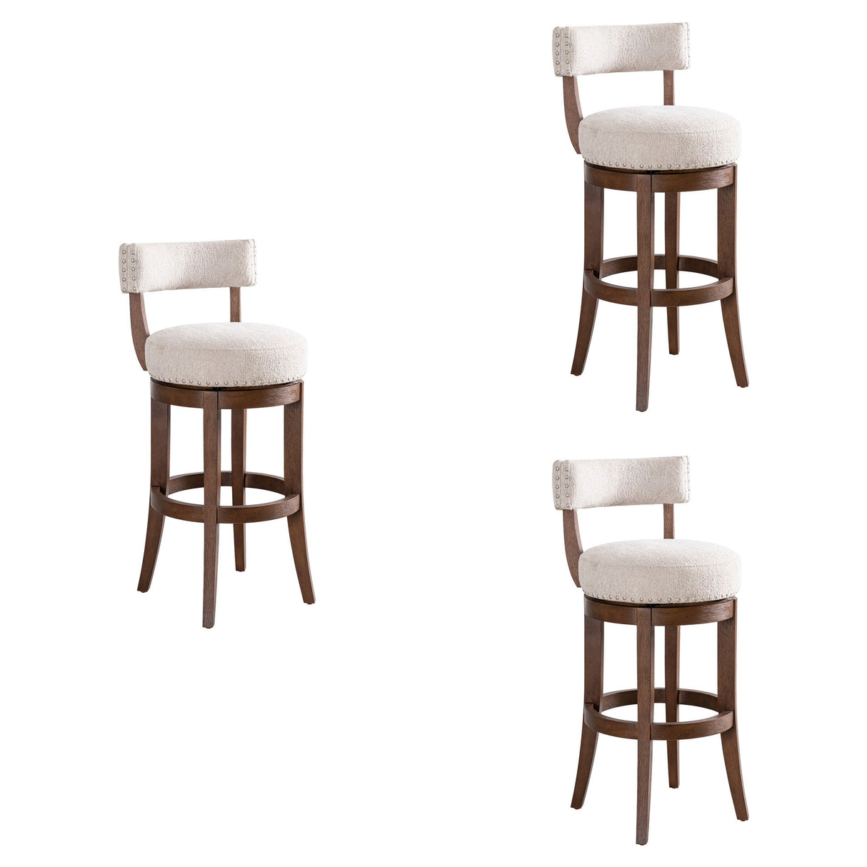 Mystic - Solid Wood Upholstered 30" Bar Height Swivel Barstool