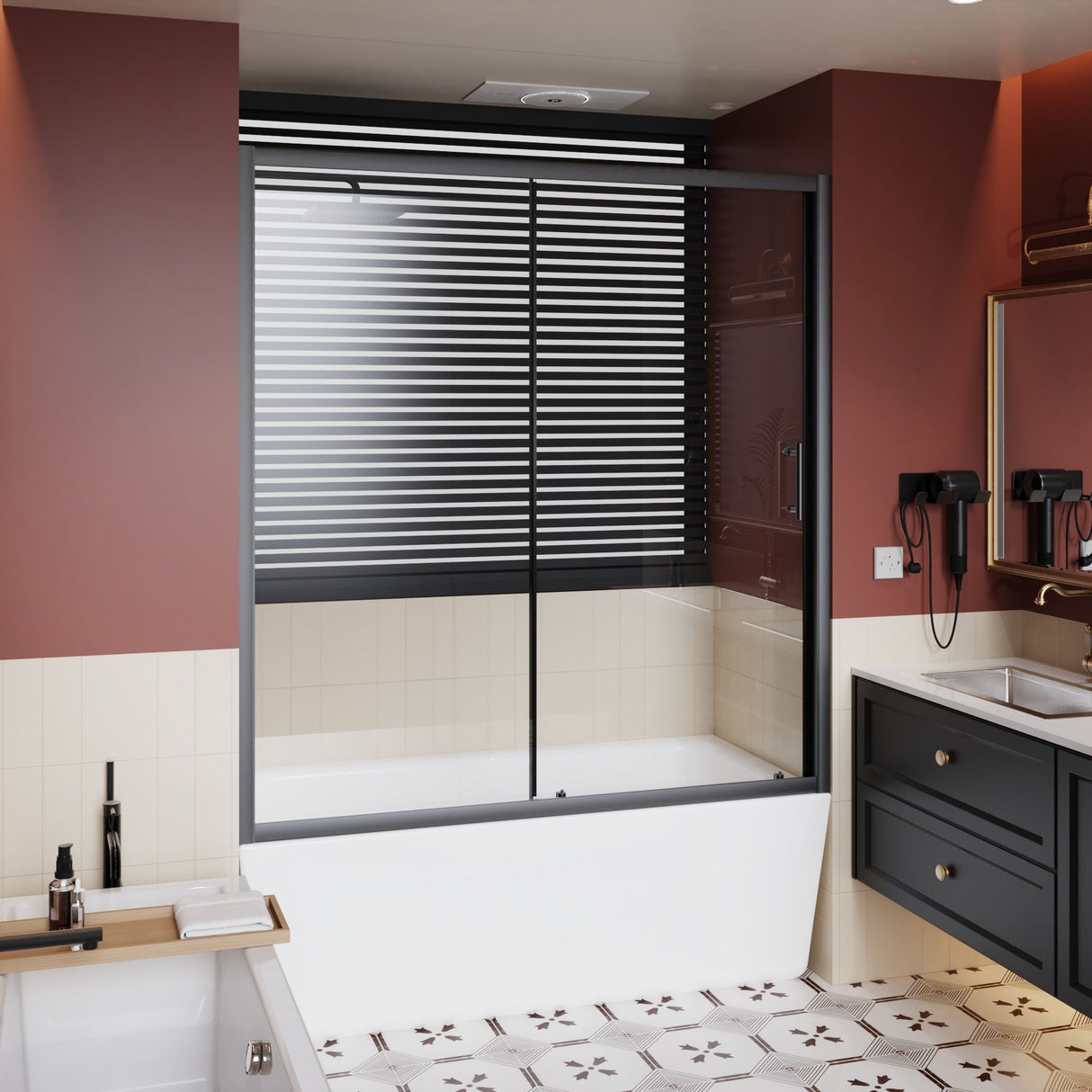 Sliding Shower Door For Bathtub - Matt Black
