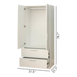 Emma - 2 Door Wood Closet With 2 Drawers And Hanging Bars - White