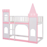 Twin Over Twin Castle Bunk Bed With Ladder - Pink