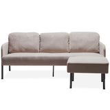 Modern L Shaped 3 Seater Sofa With Ottoman, Upholstered Couch For Small Spaces