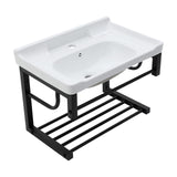 Wall Mounted Rectangular Bathroom Sink With Towel Bar & Overflow - White