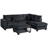 Modern Style Sectional Set With USB Port, Storage Ottoman