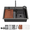 Drop In Waterfall Kitchen Sink With Pull Out Faucet & Cup Washer