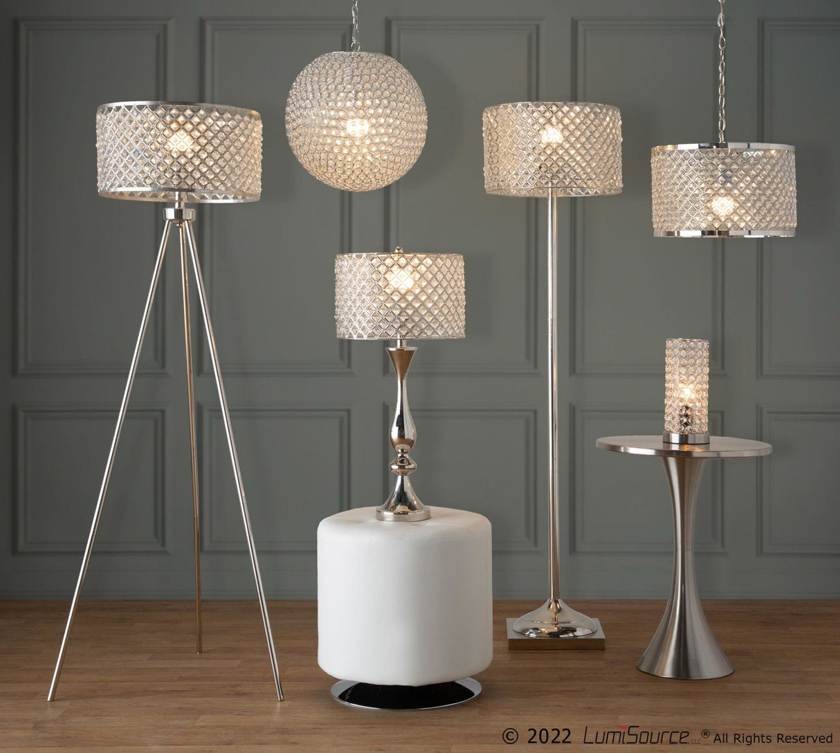 Crystal - Globe Contemporary Metal Pendant Lamp - Chrome Metal With Clear K9 Crystal Accents From Grandview Gallery
