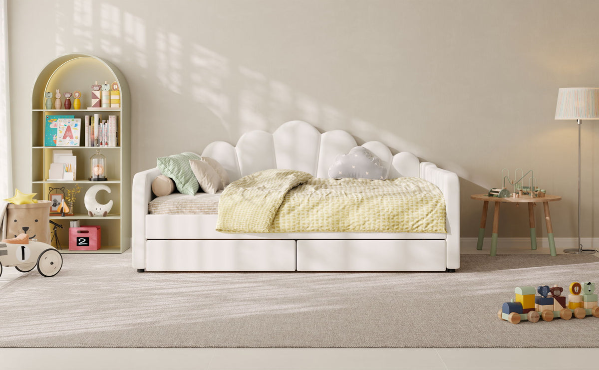 Shell Shaped Upholstered Daybed Frame With Slats