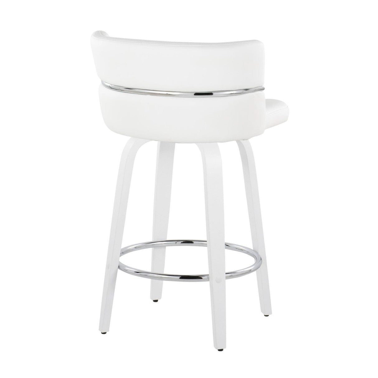 Cinch - Contemporary Fixed-Height Swivel Counter Stool (Set of 2) - White Wood And White Faux Leather With Round Chrome Footrest