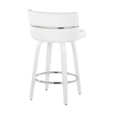 Cinch - Contemporary Fixed-Height Swivel Counter Stool (Set of 2) - White Wood And White Faux Leather With Round Chrome Footrest