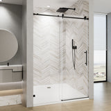 Frameless Single Sliding Soft Close Shower Door, 5 / 16" Clear Nano Coated Tempered Glass And 304 Stainless Steel Handle - Matte Black