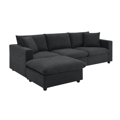 Modern Sectional Sofa With Throw Pillows, Cloud L Shaped Couch Set With Wide 4 Seat Comfy Couch Set With Movable Ottoman