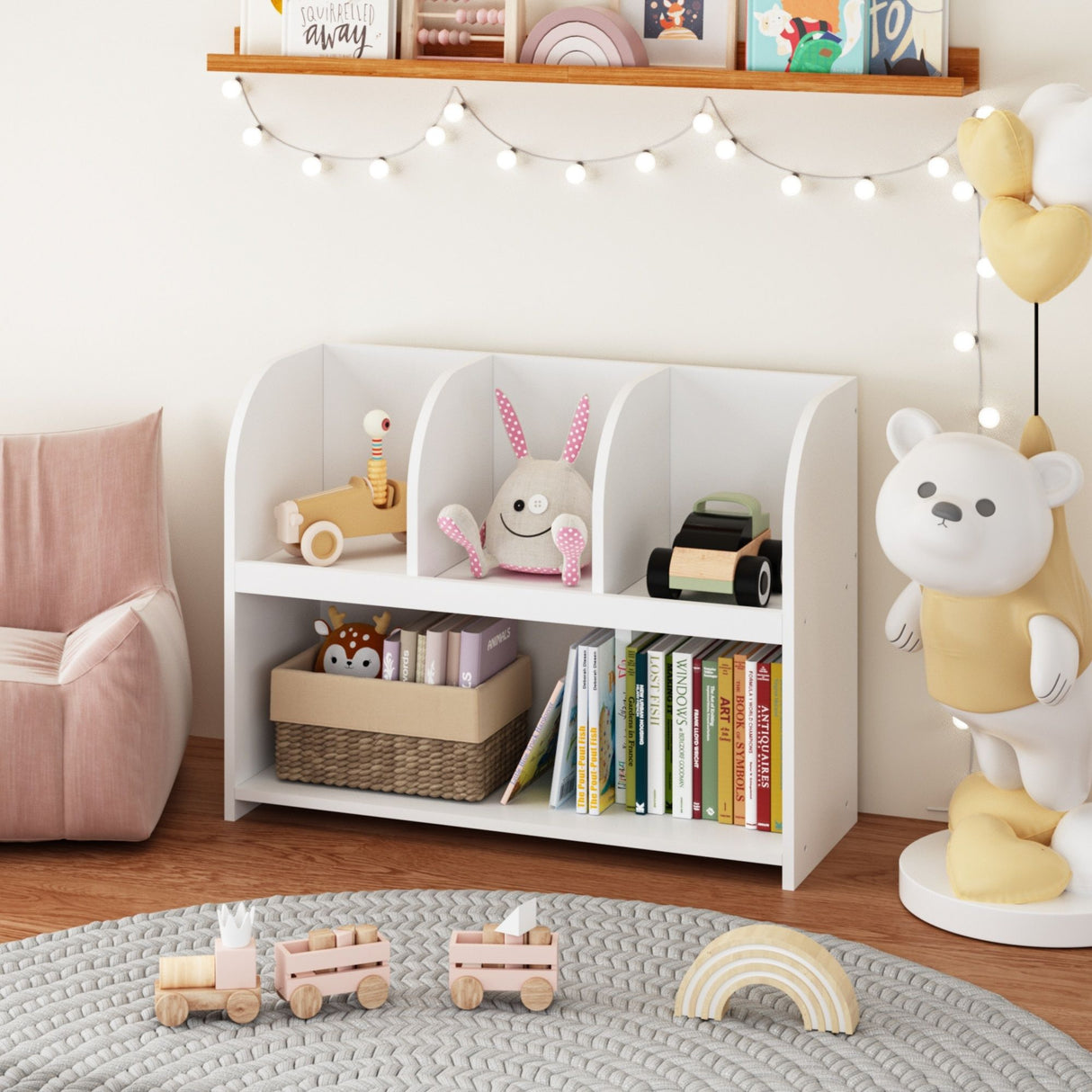 Bookcase With 4 Compartments, Storage Shelf For Toys And Books - White