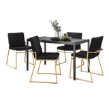 Fuji-dutchess - 5 Piece Dining Room Set - Black Metal, Black Wood, Black Velvet, Gold Metal