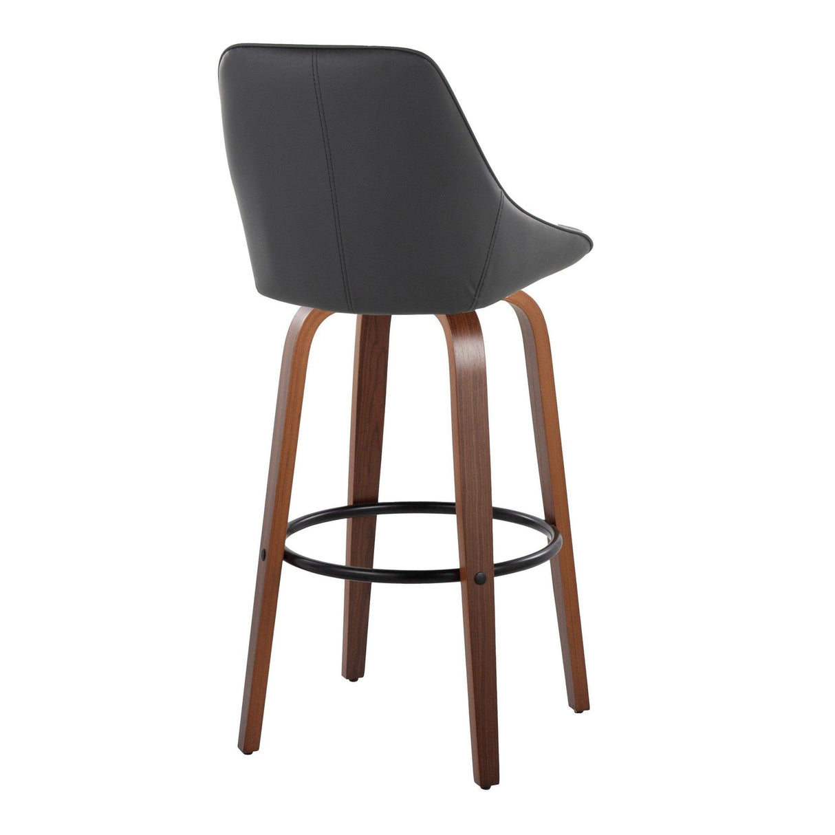 Diana - 30" Fixed-Height Barstool With Swivel And Round Black Metal Footrest (Set of 2) - Walnut Wood