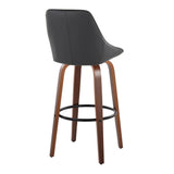 Diana - 30" Fixed-Height Barstool With Swivel And Round Black Metal Footrest (Set of 2) - Walnut Wood