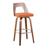 Trilogy - Mid-Century Modern Barstool (Set of 2) - Walnut And Orange Fabric