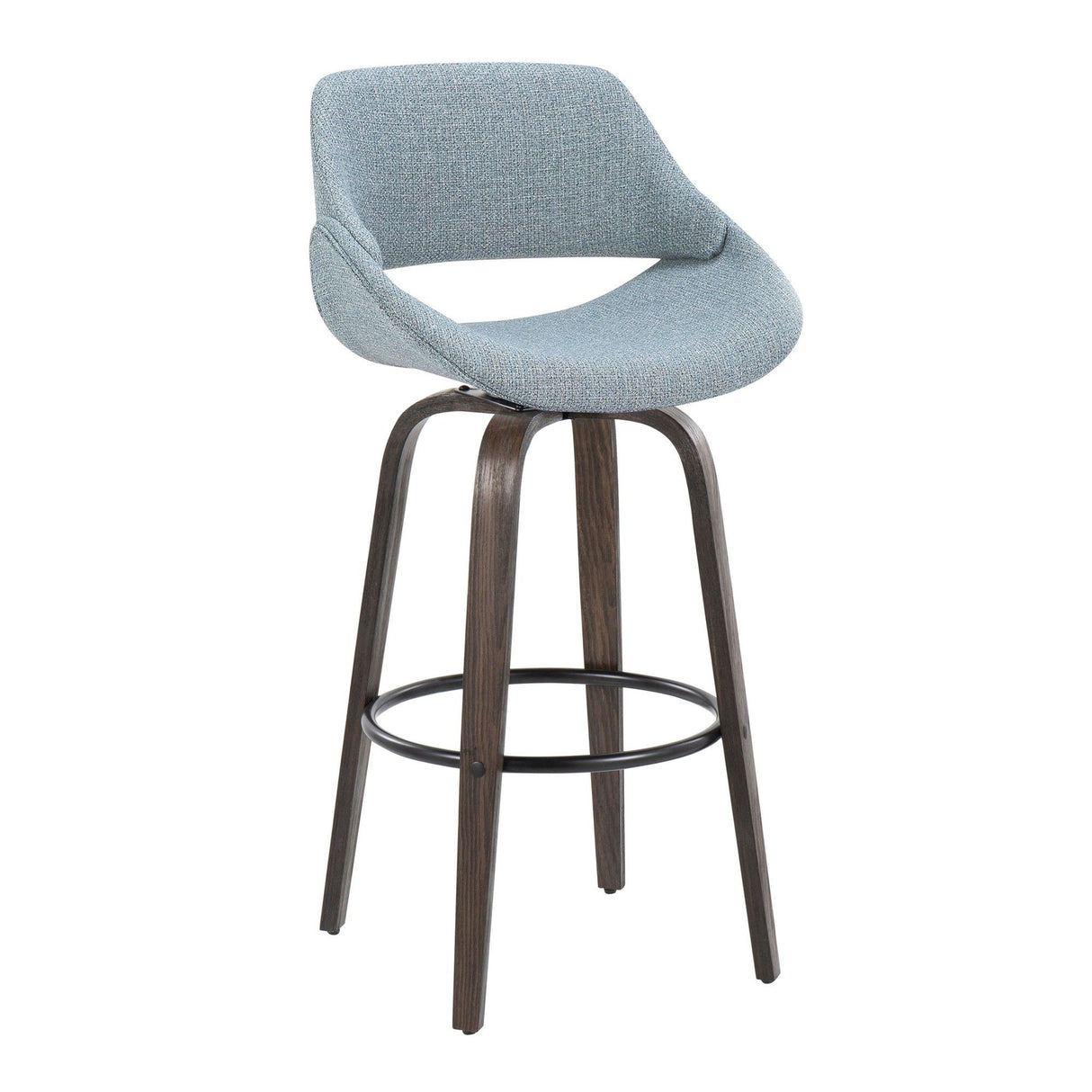 Fabrizzi - 30" Fixed-Height Barstool With Swivel And Round Black Metal Footrest (Set of 2) - Walnut Glazed Wood