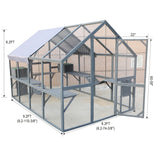 Spacious Wooden Cat Catio Outdoor Kitty House With Bridges And Roof Cover - Gray