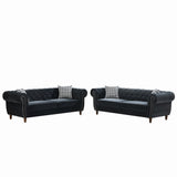 Chesterfield Velvet Upholstery Fabric Sofa With Roll Armrest & Nailhead, Mid Century Modern 3 And 3 Seater Couch
