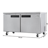 60 in. Two-Door Commercial Undercounter Freezer in Stainless Steel with Casters, ETL Listed (KM-UCF-15SS)