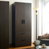 Brook - 2 Door Wood Closet With 2 Drawers And Hanging Bars - Dark Brown