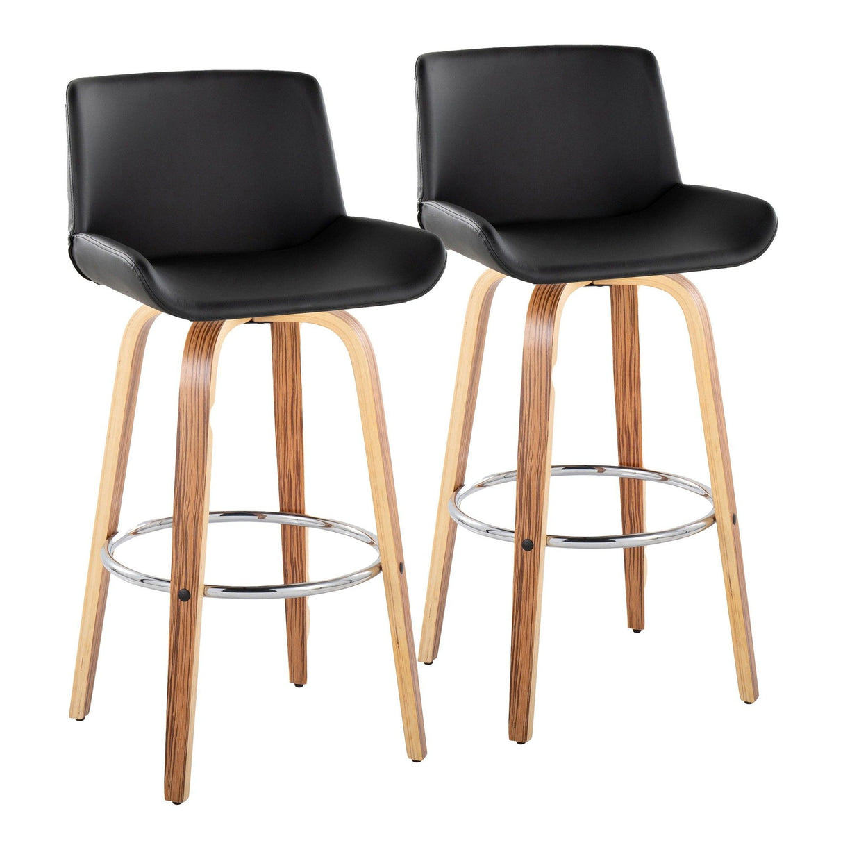 Santi - 30" Fixed-Height Barstool With Swivel And Round Chrome Metal Footrest (Set of 2) - Zebra Wood