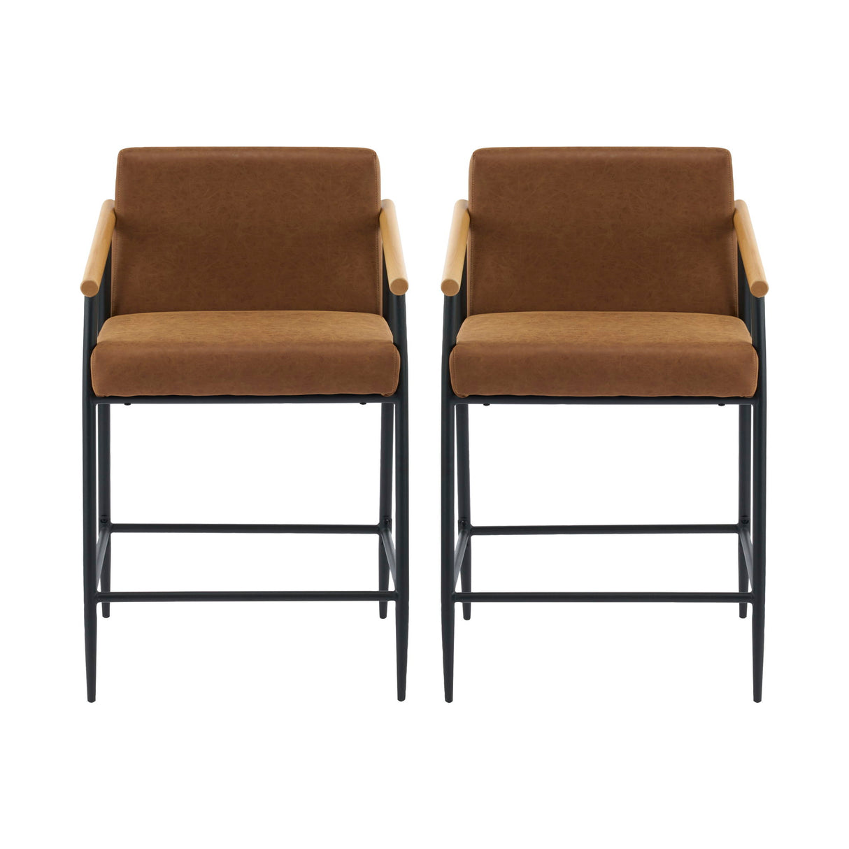 Mid Century Modern Counter Stool Set With Iron Frame