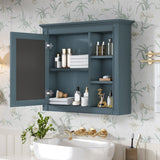 Wall-Mounted Medicine Cabinet With Mirror, Adjustable Shelves, Rectangular Design - Blue