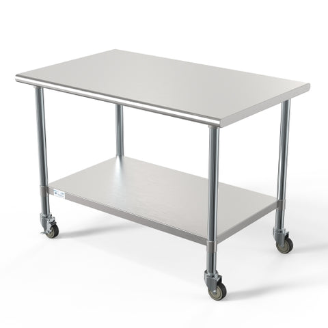 30" x 48" 18-Gauge 304 Stainless Steel Commercial Work Table with Casters, CT3048-18C.