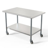 30" x 48" 18-Gauge 304 Stainless Steel Commercial Work Table with Casters, CT3048-18C.