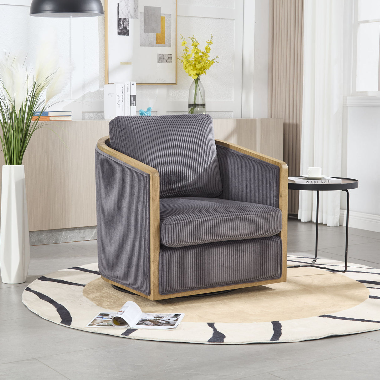 Corduroy Barrel Chair, 360 Degree Swivel