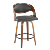 Pino - Mid-Century Modern Fixed-Height Swivel Barstool (Set of 2) - Walnut Wood