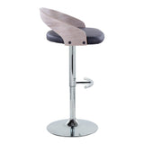 Grotto - Adjustable Barstool - Chrome Metal, Light Grey Wood