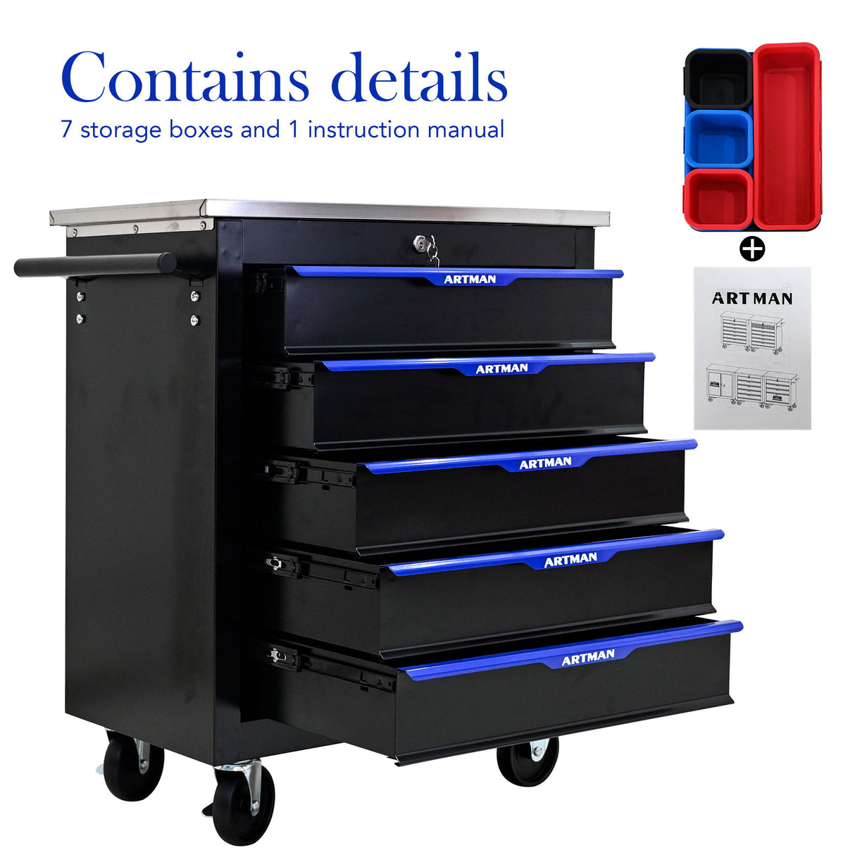Drawer Multifunctional Tool Cart With Wheels