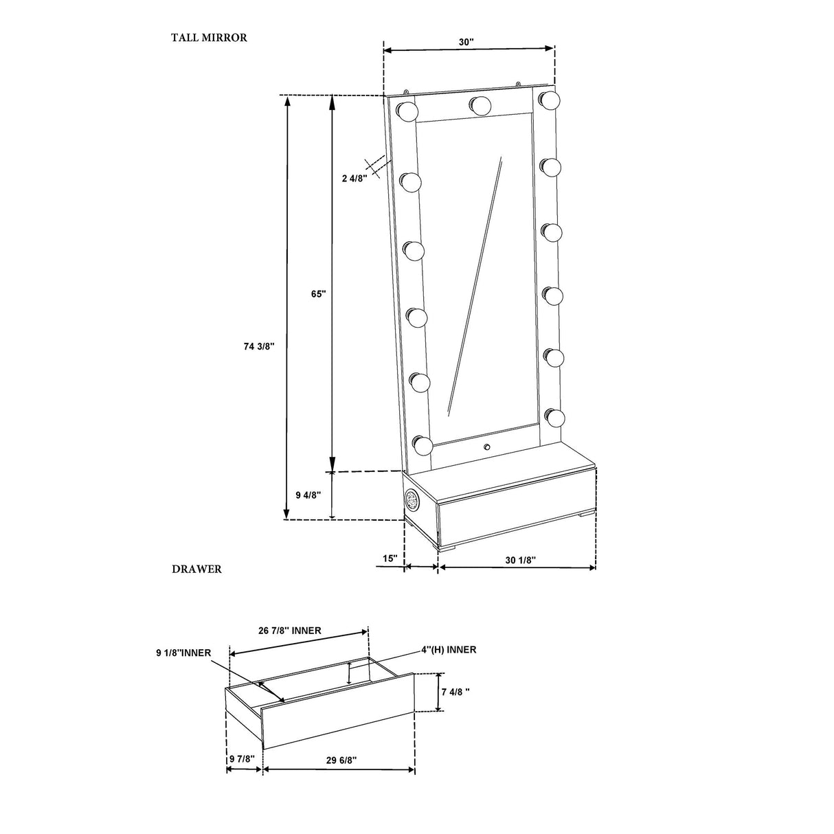 Elisa - Narrow Tall Mirror With Speaker And Drawer