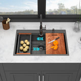 Drop In Workstation Sink Topmount Single Bowl With Pull Out Faucet And Soap Dispenser - Gunmetal Black